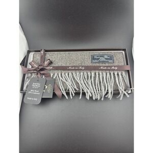 NIB - Linea Emmeti Cashmere Blend Scarf Brown Herringbone Fringe Made in Italy